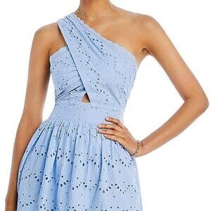 FRENCH CONNECTION APPELONA BRODERIE ANGLAISE KNEE LENGTH ONE SHOULDER DRESS